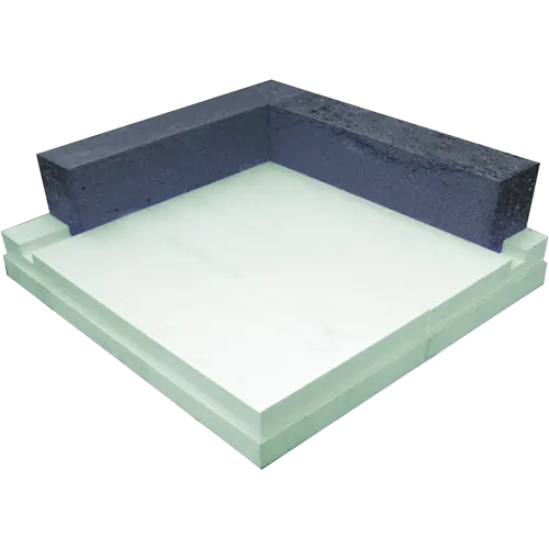 Bodenplatten-Dämmelement von MAGU mit aufgesetzter Stirnabschalung – zur lückenlosen Dämmung vom Fundament bis zum Dachanschluss.